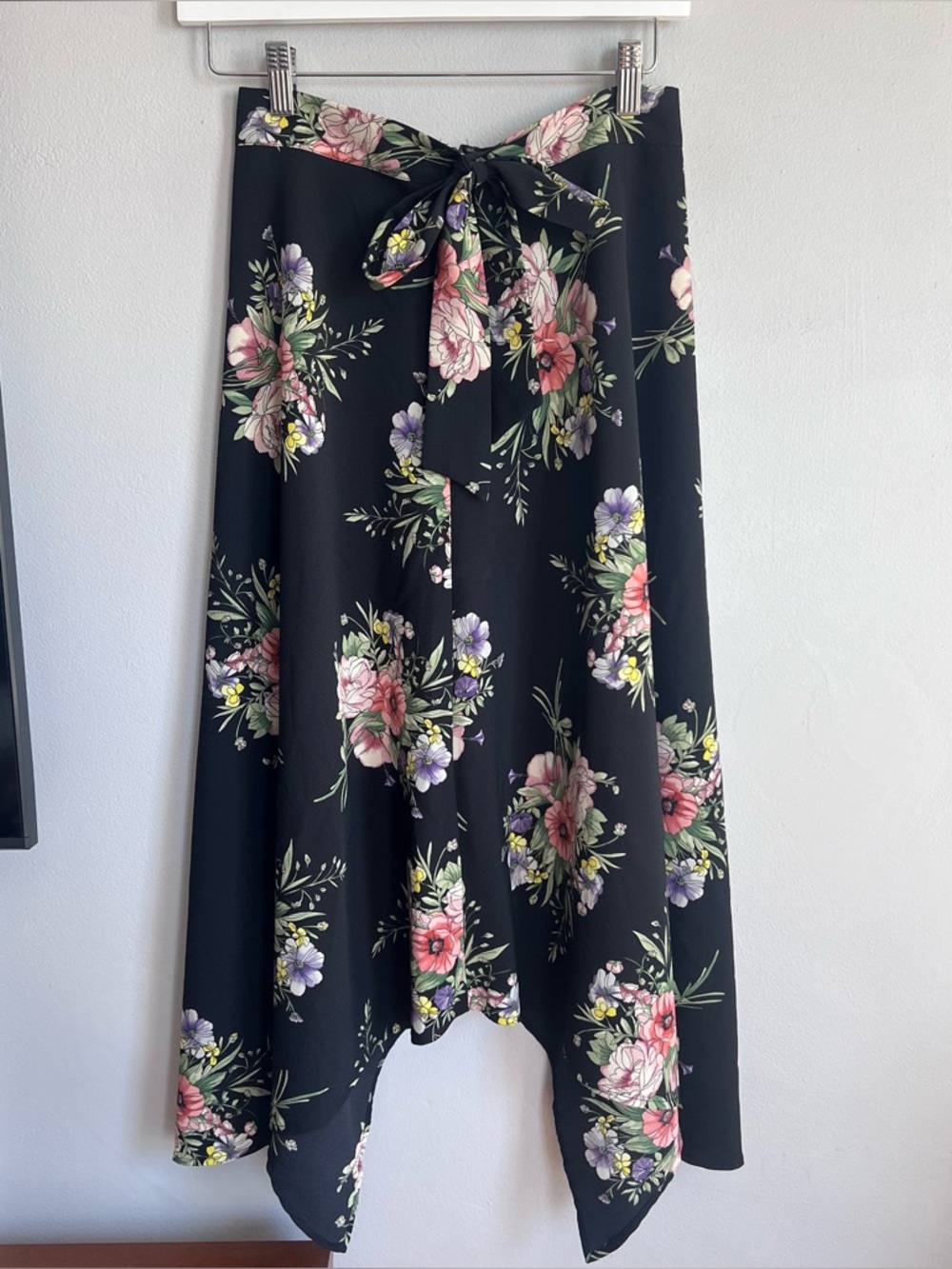 Topshop Black Floral Midi Skirt Tie Waist 4‎